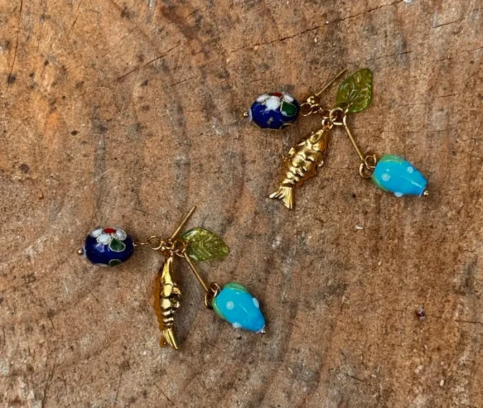 Boucles d’oreilles habaha Paris acier inoxydable or perles naturelles perles verres poisson - photo numéro 9