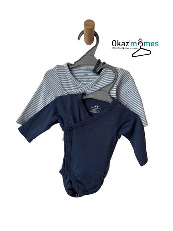 LOT DE 2 bodies croisés bleus à manches longues  - H&M 0-1 mois (50cm)