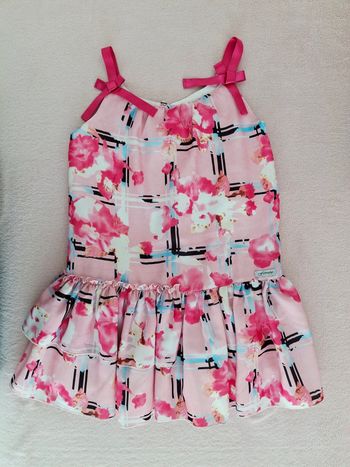 Robe à bretelles et volants Floriane 6 ans rose clair motifs fleurs