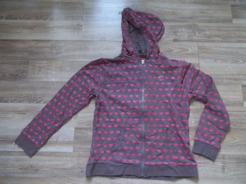 Gilet sweat à capuche taupe à cœurs roses NKY 12 ans