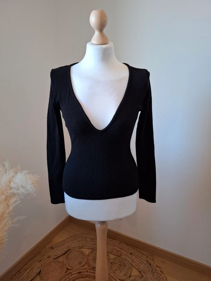 Top noir côtelé décolleté taille S 36 - photo numéro 2