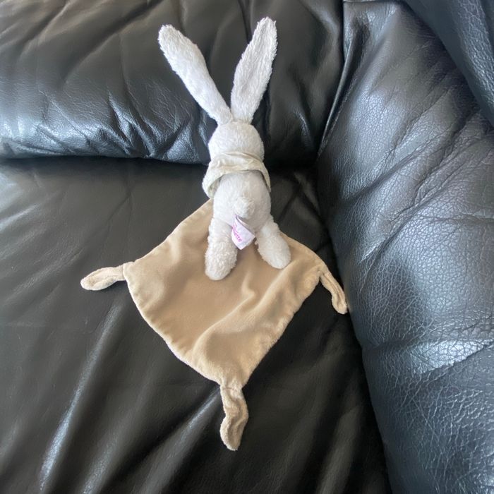 Pommette Doudou Lapin Avec Mouchoir Blanc Beige Marron - photo numéro 2
