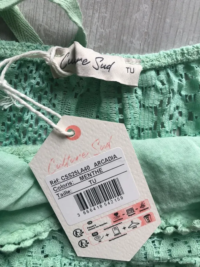 BB- Blouse à bretelles « culture sud » menthe T u NEUVE - photo numéro 9