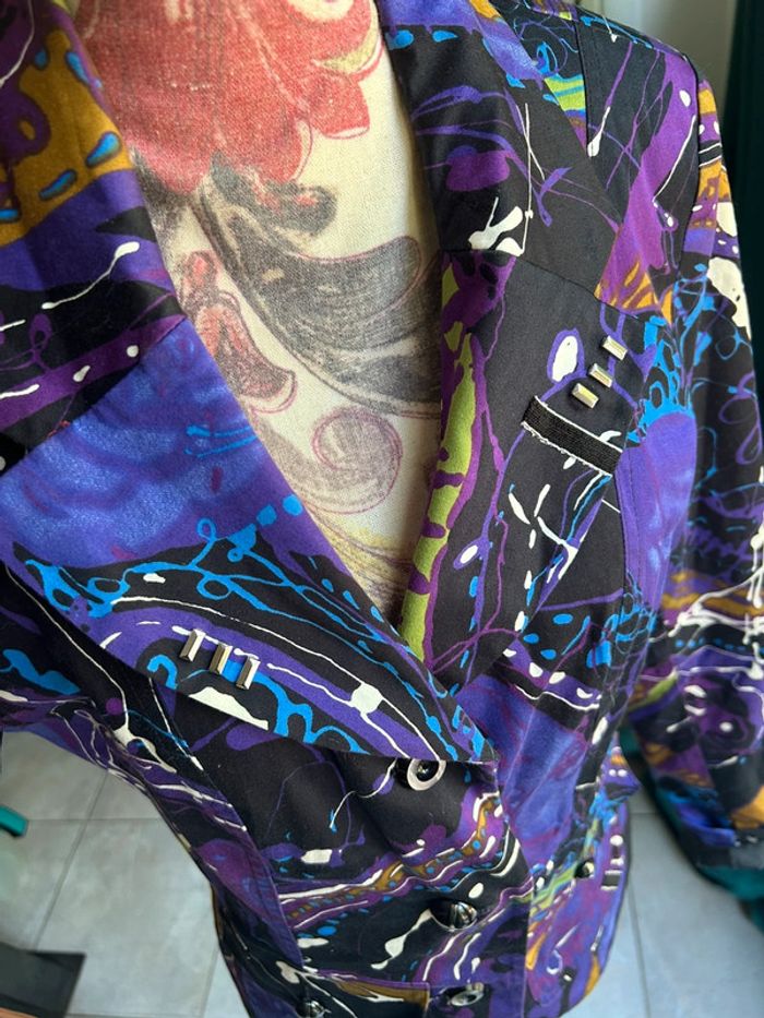 Veste blazer coloré - violet en coton taille 36 - style desigual - photo numéro 6