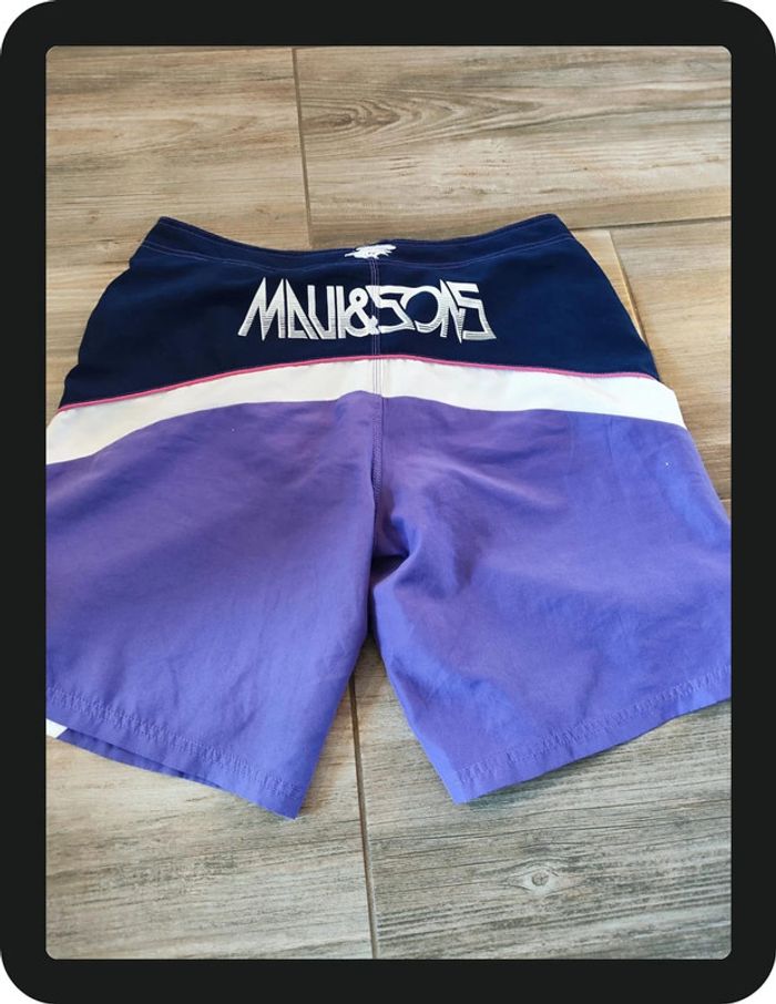 Short de bain violet bleu marine blanc Maui & Sons Taille M - photo numéro 4