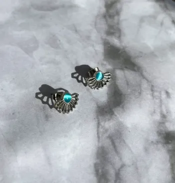 Boucles d’oreilles argentées et bleu clair fantaisie bohème boho hippie flower mandala