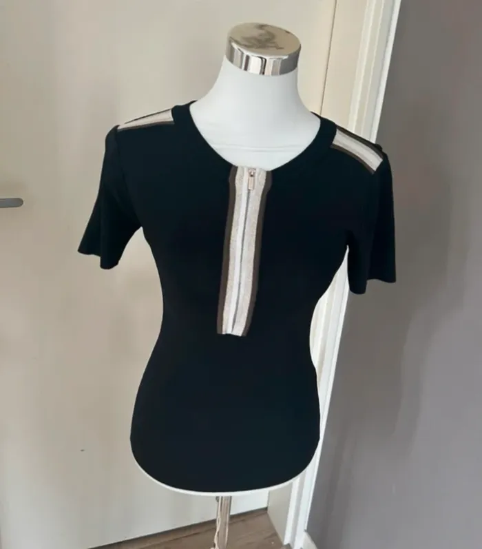 Morgan haut pull fin  maille top manche blouse courte taille S/36 noir et doré