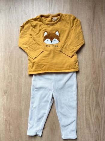 Tenue T shirt jaune renard et legging blanc Kiabi 12 mois