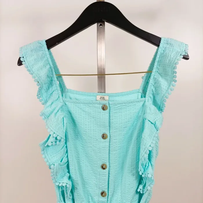 Combishort turquoise fille River Island 13-14 ans, volants et boutons, style estival A1242 - photo numéro 2