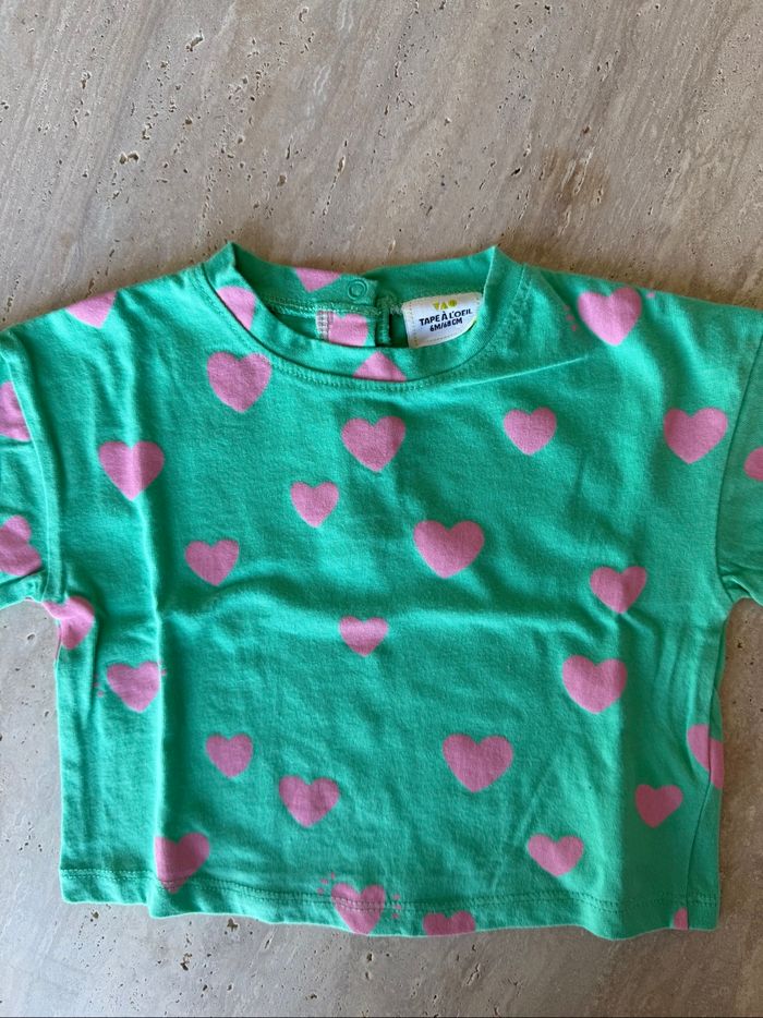 T-shirt vert cœur rose - photo numéro 2