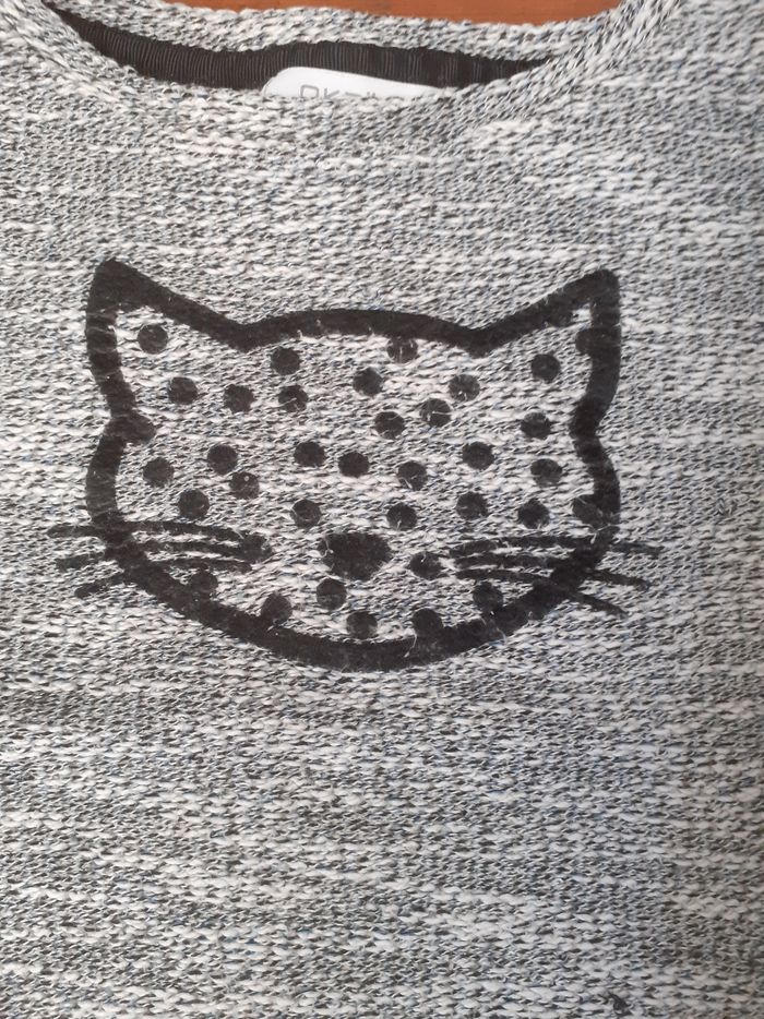 Pull chiné motif tête de chat noir - photo numéro 2