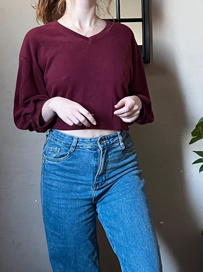 Crop pull bordeaux avec manches bouffantes - photo numéro 3