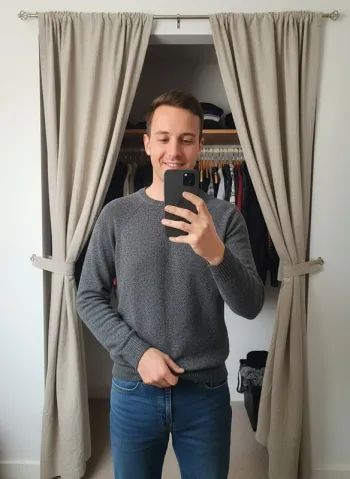 Pull col rond gris moyenne maille