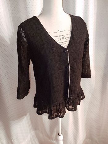 Blouse dentelle noire, liseré doré, Y'coo, taille S TBE