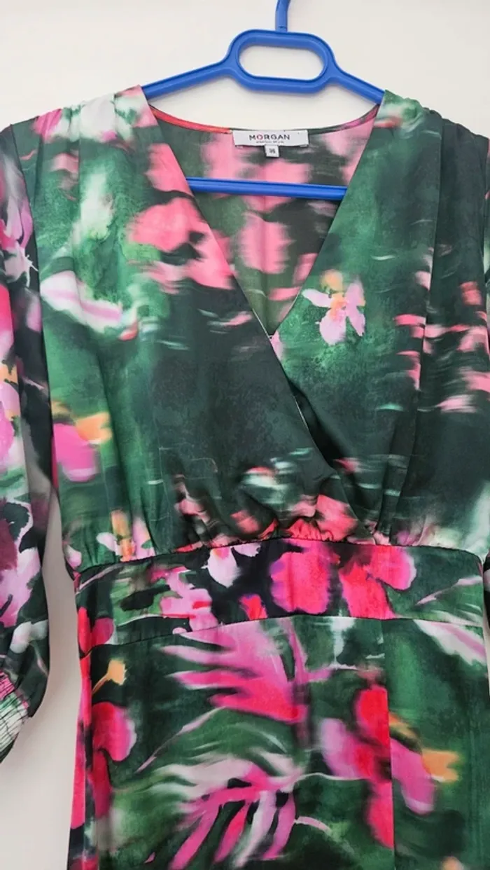 Robe longue vert multicolore, taille 36, Morgan - photo numéro 6