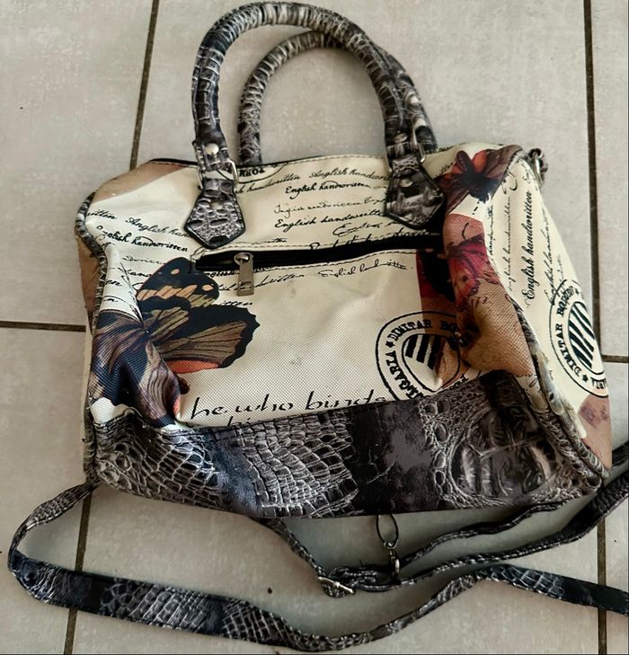 Sac à main vintage imprimé papillon & détails serpent - Style original - photo numéro 3