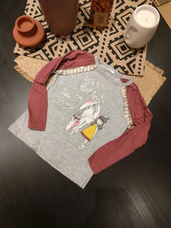 Tee shirt à manches longues gris chiné/vieux rose