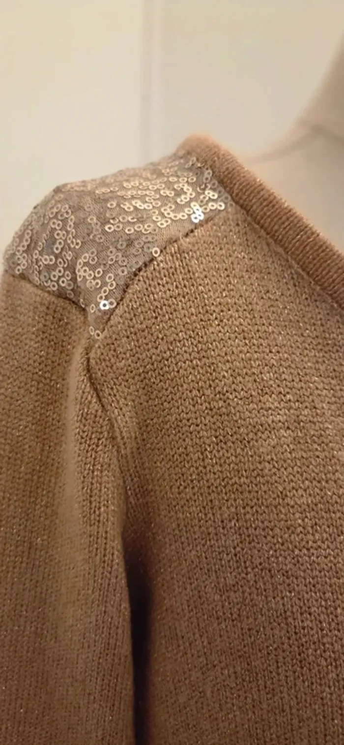 Pull Mim femme – couleur camel pailleté avec sequins épaules - photo numéro 6