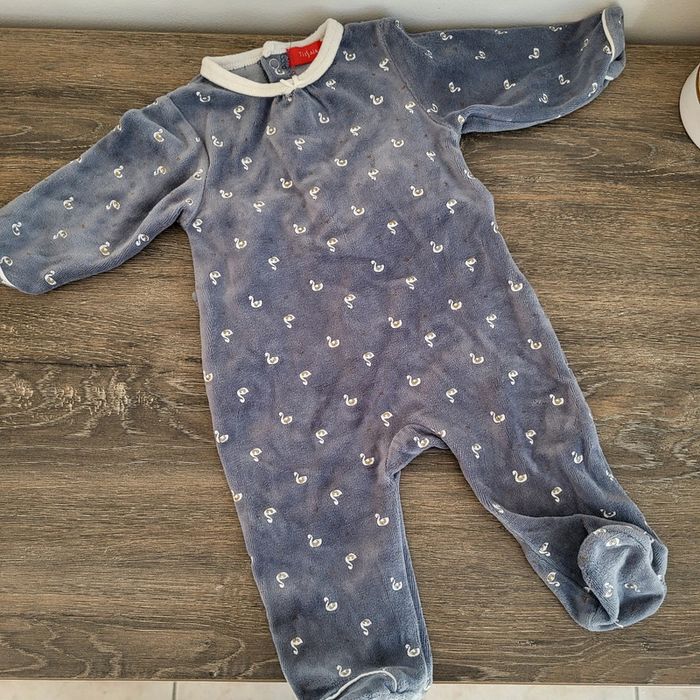 Tissaia- pyjama coton velours gris petits cygnes 3 mois