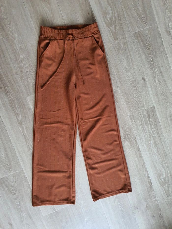 Pontalon marron taille élastique s/m à jambes larges - photo numéro 2