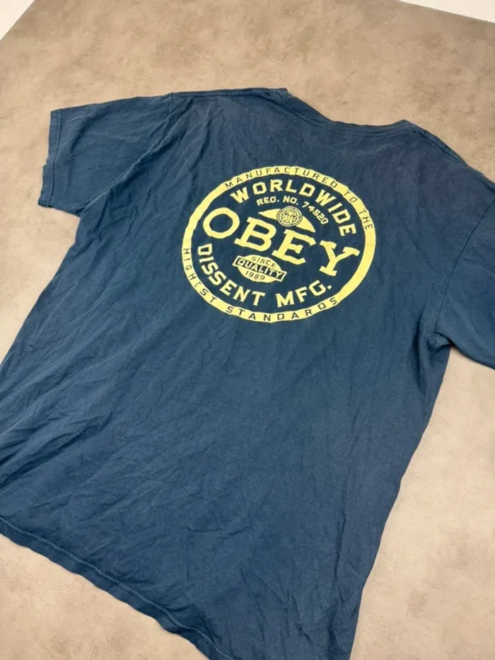 T-shirt Obey Bleu Marine Taille L - photo numéro 5