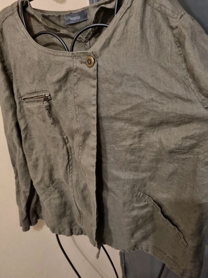 Veste légère en lin gris kaki - photo numéro 3