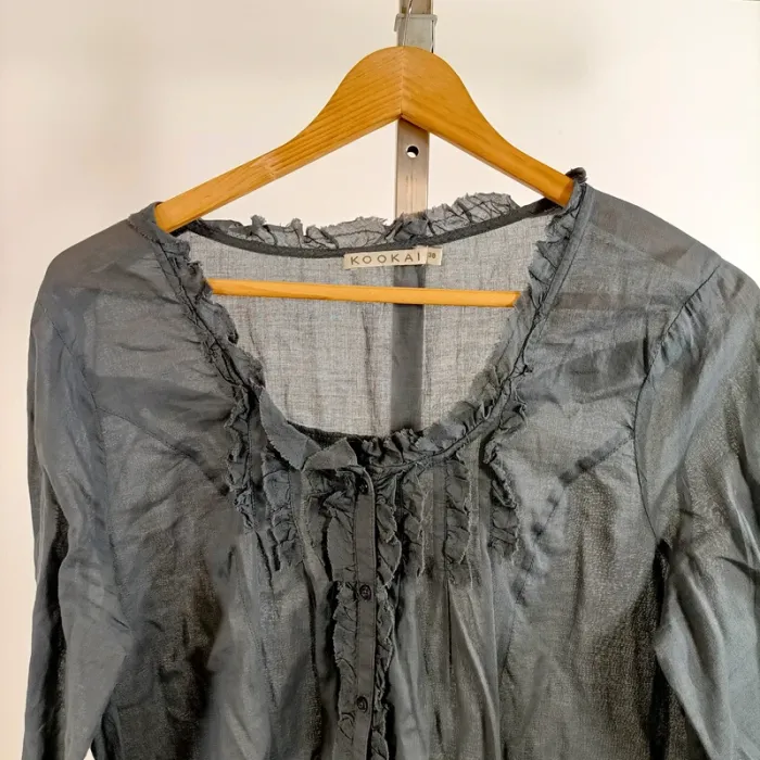 Tunique longue bleu gris Kookaï col volanté manches longues fluide taille 38 A1400 - photo numéro 2