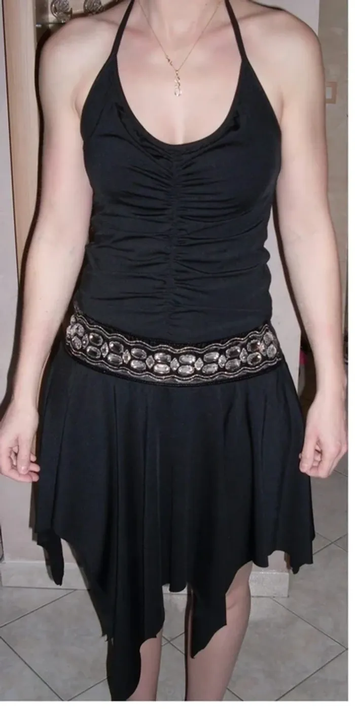 💕Magnifique robe de soirée noire ceinture strass taille XS neuve (photos portée) - photo numéro 5