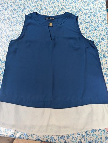 Top blouse sans manches taille 44 bleue et blanche