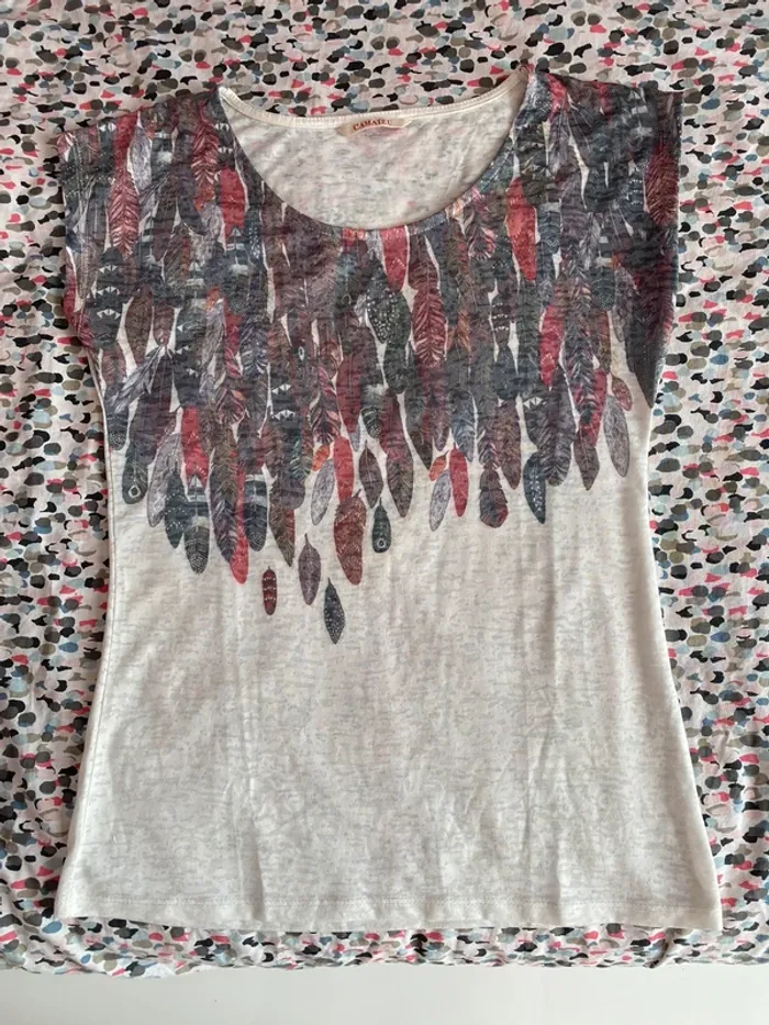 TEE shirt plumes Camaïeu - photo numéro 3