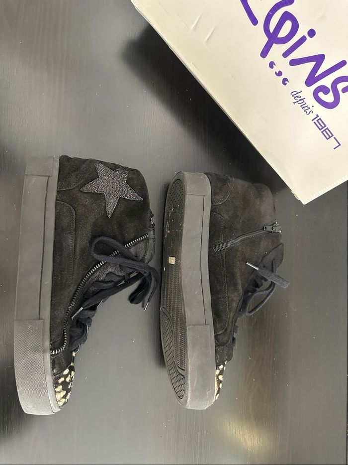 Baskets en cuir noir et crème Reqins T39 - photo numéro 3