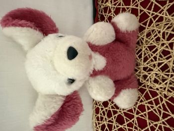 VINTAGE Ancienne Peluche doudou Souris blanche mauve parme rose Lila 20 cm Nounours