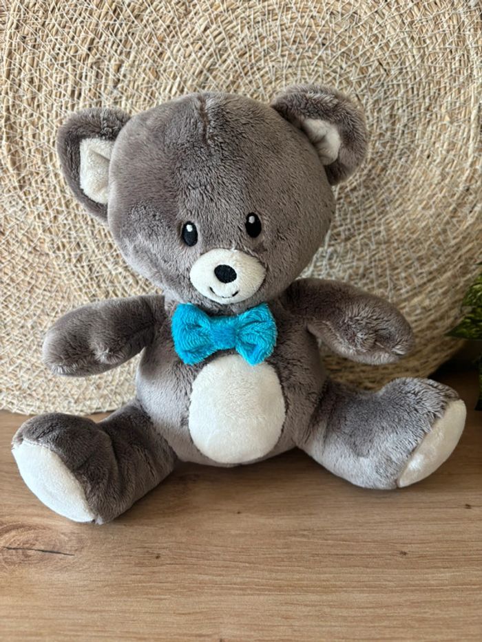Doudou ours marron blanc noeud papillon bleu dbd remond neuf - photo numéro 2
