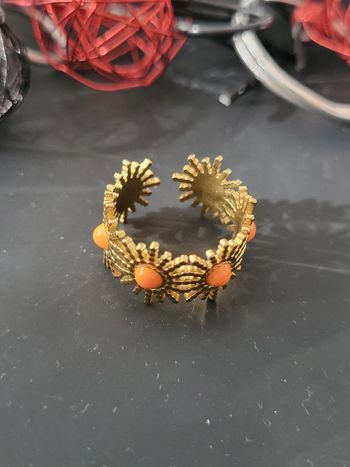 Bague ajustable acier inoxydable dorée Soleil avec pierre orange