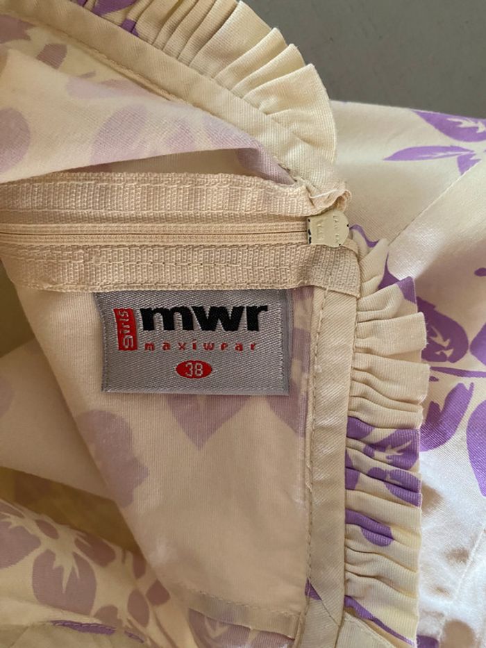 Robe courte style hawaïen crème avec fleurs violettes MWR taille 38 - photo numéro 14