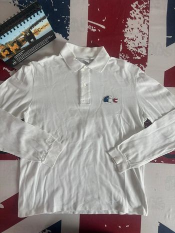 Polo manches longues Lacoste, taille S. Crocodile, bleu, blanc rouge