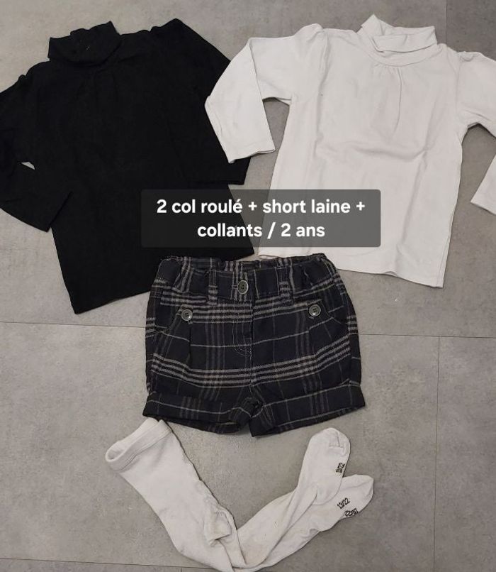 Ensemble 2 col roulé,  short et collants taille 2 ans