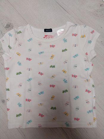 T-shirt fille Baby Gap 2 ans blanc papillons multicolores