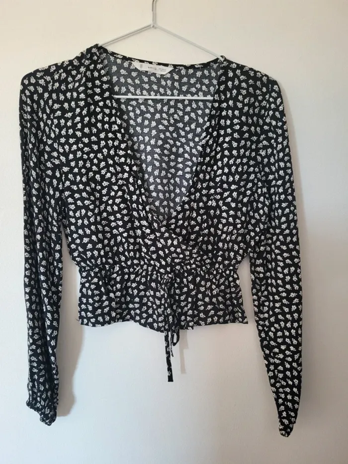 Mango teen - haut noir petites fleurs taille XS