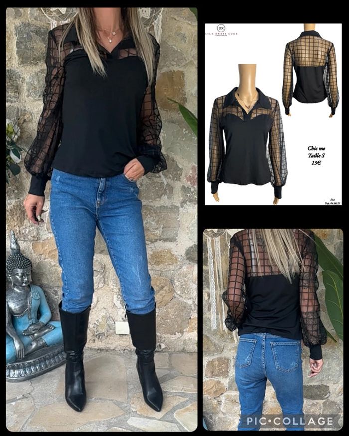 🖤 Chic Me – Blouse noire à manches transparentes – Taille S NEW (vidéo portée dispo )  🖤
