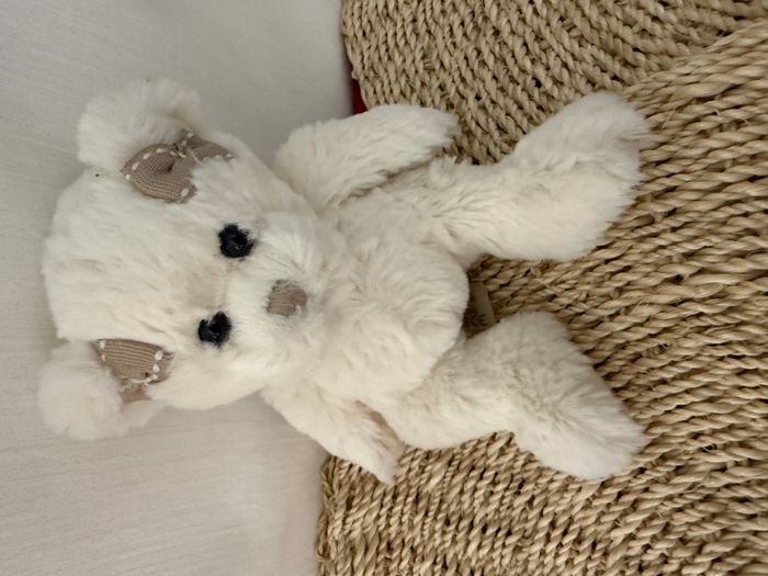 Bukowski Peluche ourson Caroline h21cm blanc avec noeuds beige - photo numéro 1