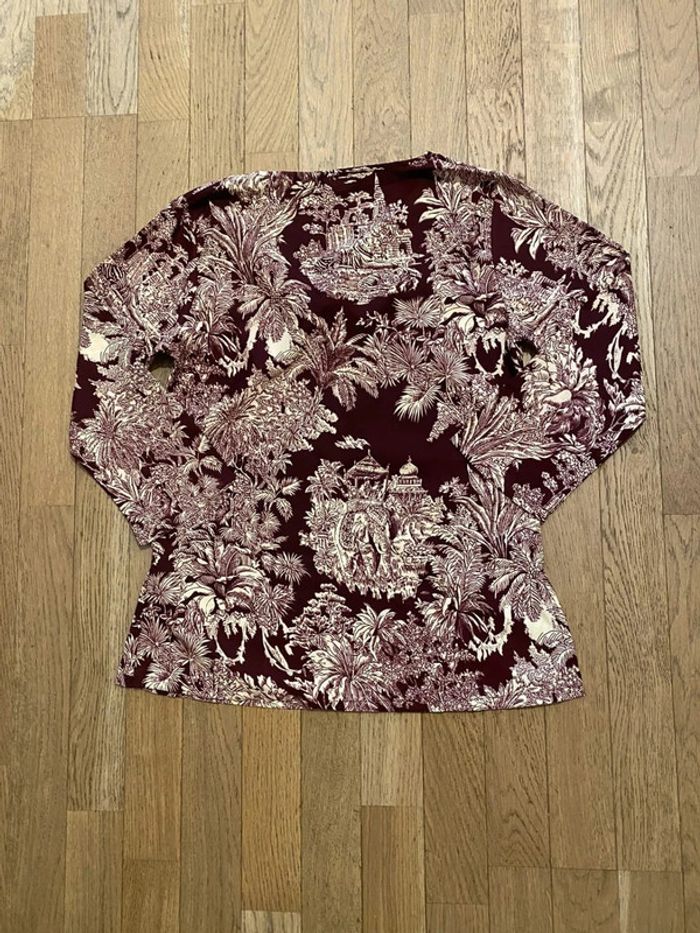 Blouse manches 3/4 bordeaux à motif tropicaux taille L - photo numéro 8