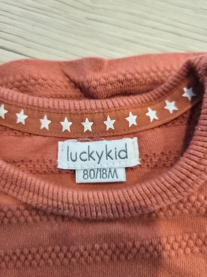 Tee-shirt teracota et noir zèbre avec oreilles, Luckykid, 18 mois / 80cm - photo numéro 4