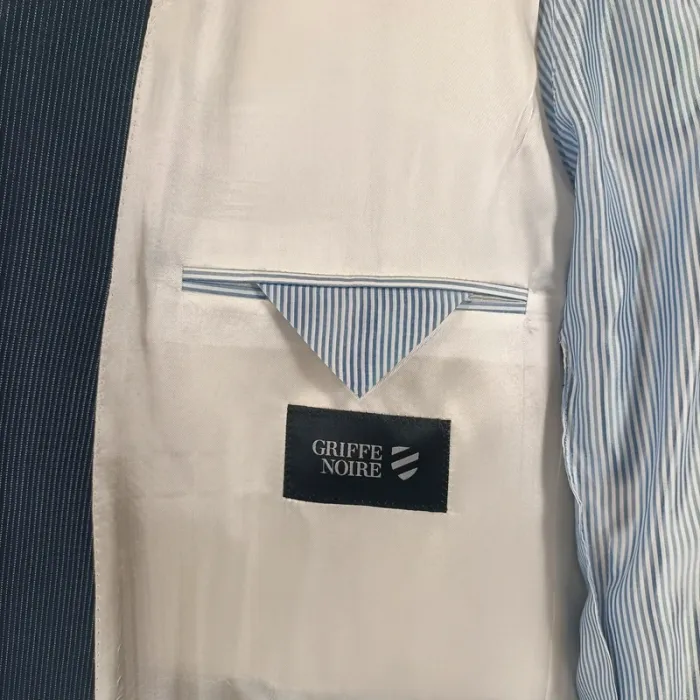Veste de costume bleue à fines rayures blanches Griffe Noire Taille 52 A469 - photo numéro 13