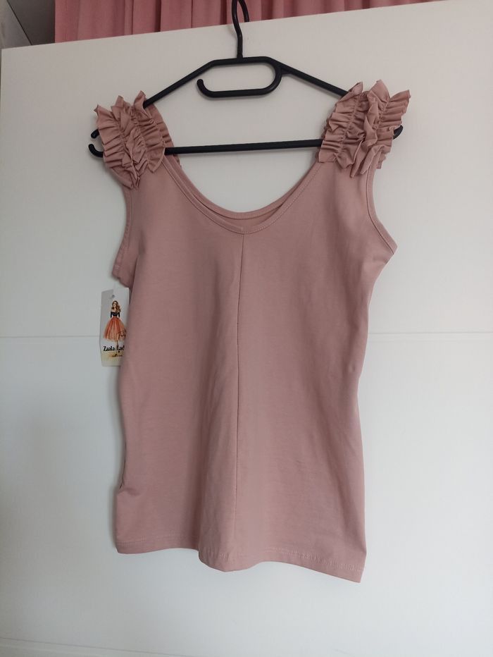 Top rose poudré à volants - photo numéro 2