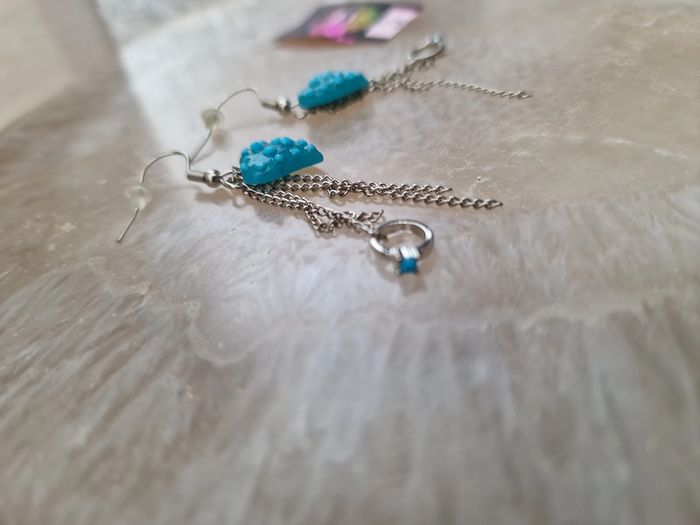 Boucles D'oreilles Argentées Fraise Bleu Bague Argenté Strass - photo numéro 9
