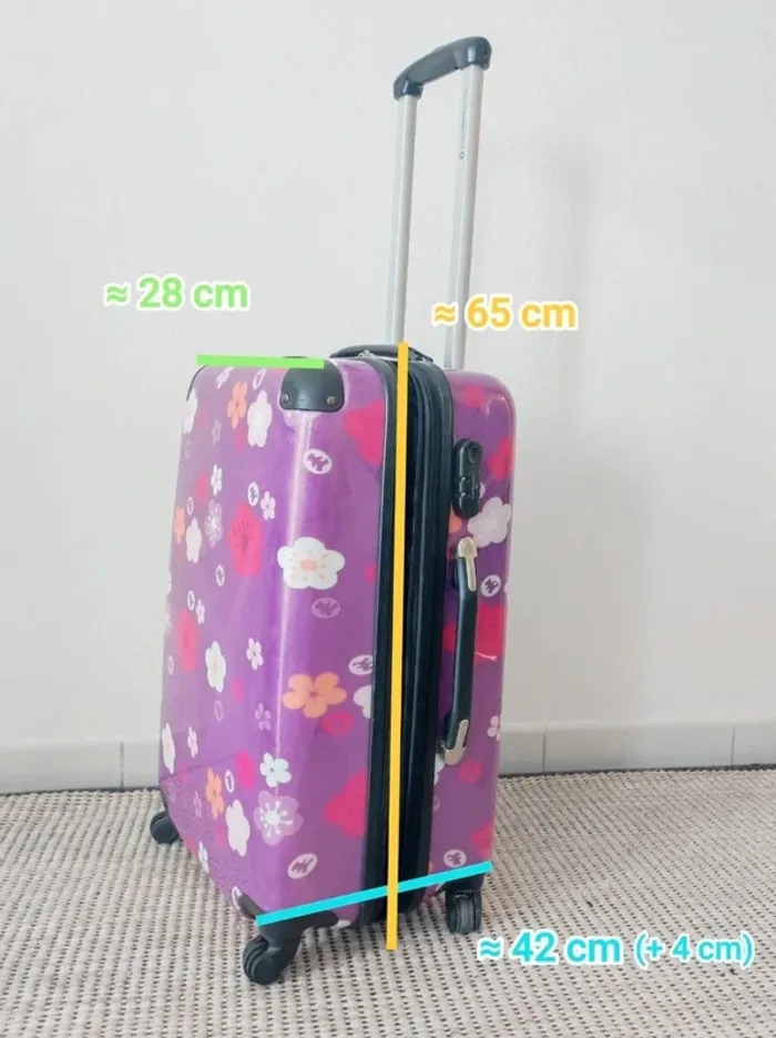 Grande valise fleur violet à roulette / Lulu Castagnette - 60L - photo numéro 9