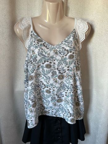 Top bretelles imprimé fleurs oiseaux broderie anglaise L Gemo