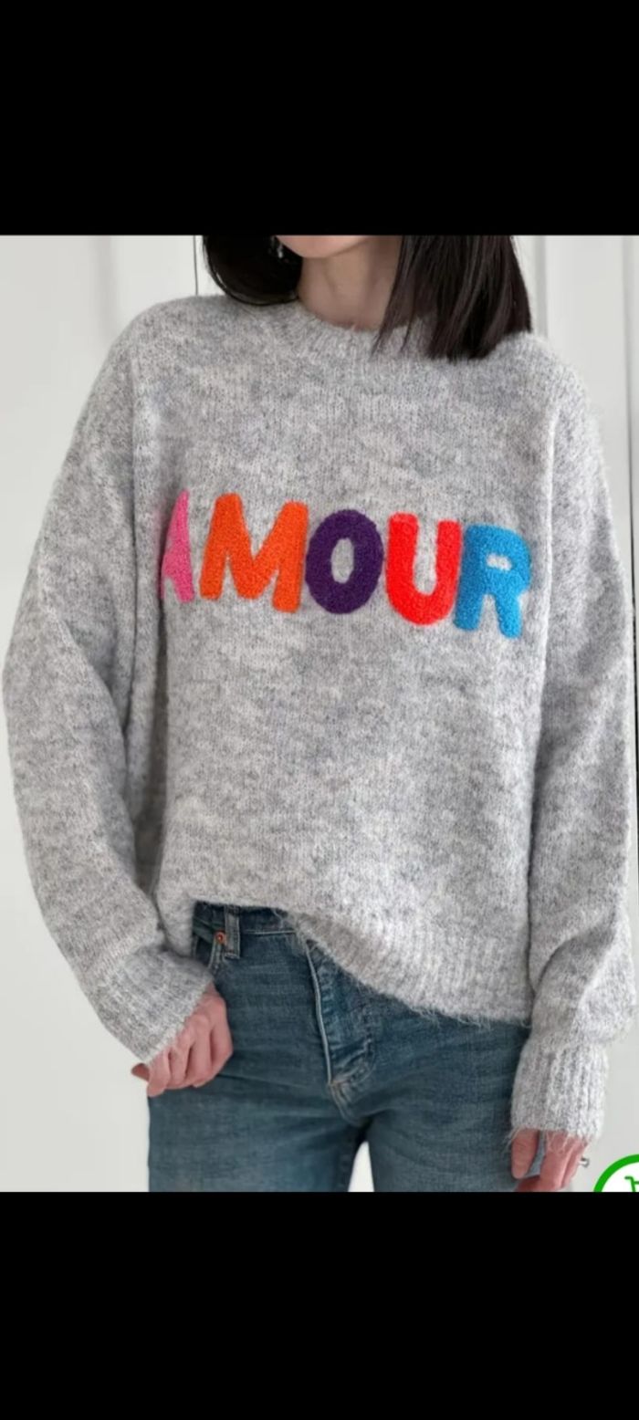 Pull femme gris taille xl "amour" - neuf / boutique indépendante - photo numéro 2