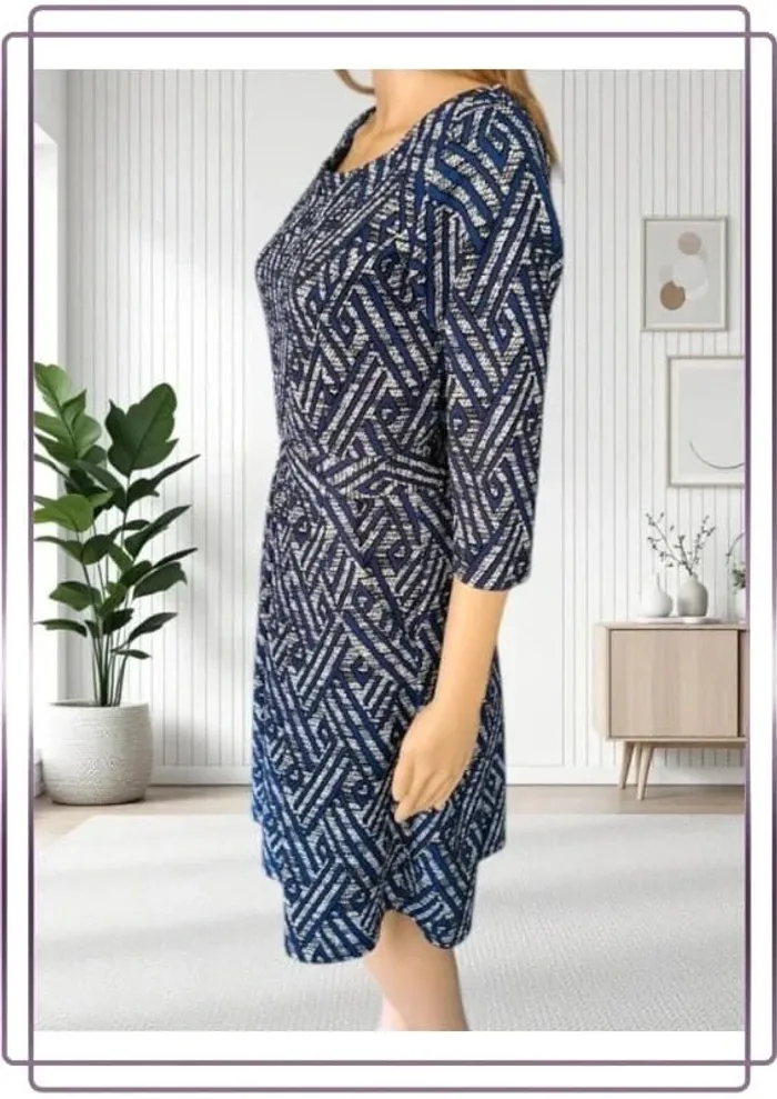 Robe midi Sassia bleu à motifs taille ajusté taille M - photo numéro 4